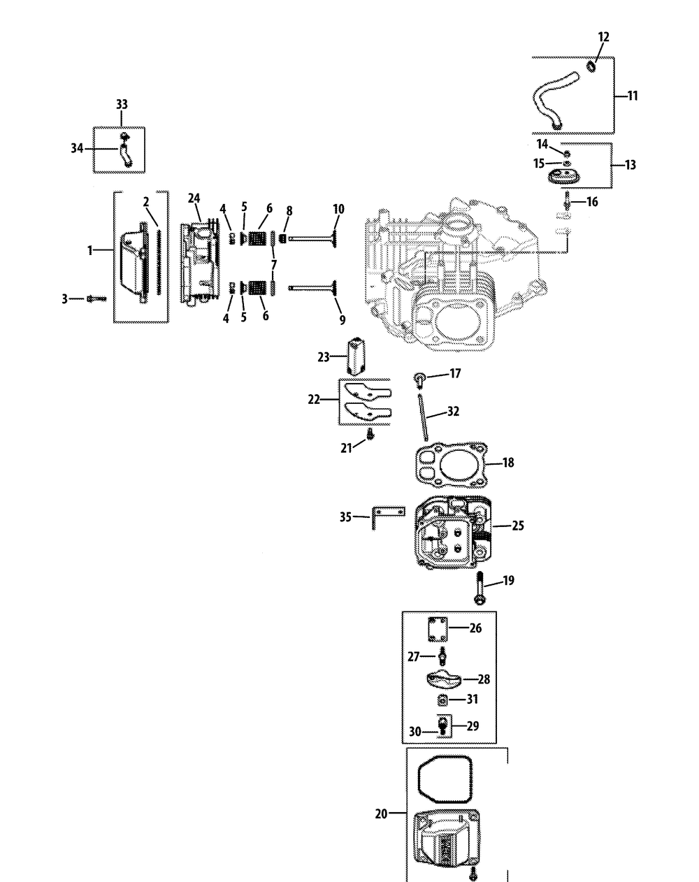 Kohler Sv715-3025 Head, Valve And Breather Diagram and Parts List for Z-FORCE48 (17BF3AGV-17BF3AGV010)(2010) Cub Cadet Lawn Tractor